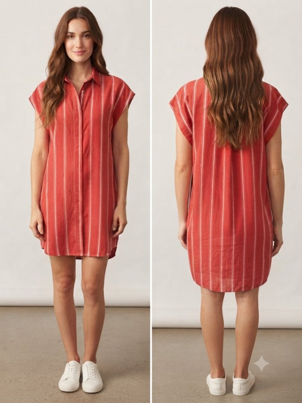 Blu Dahlia Red Striped Sleeveless Shirt Dress Size L Cotton Blend Collared